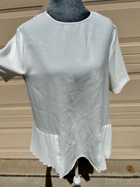 Zara White Short-Sleeve Pleated-Hem Top